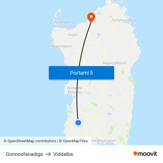 Gonnosfanadiga to Viddalba map