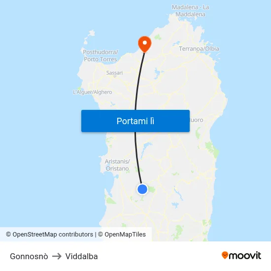 Gonnosnò to Viddalba map