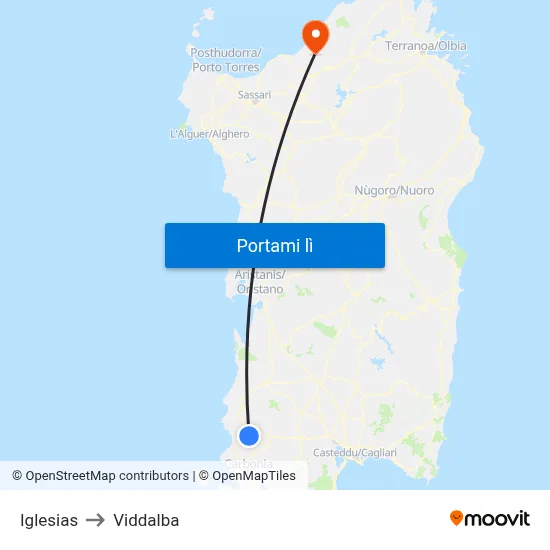 Iglesias to Viddalba map