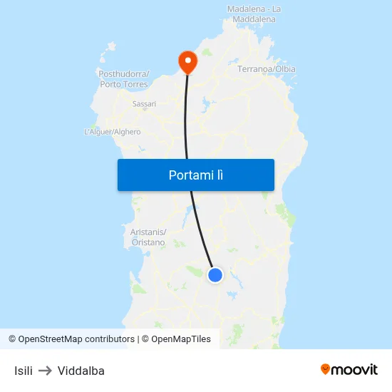 Isili to Viddalba map