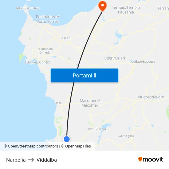 Narbolia to Viddalba map