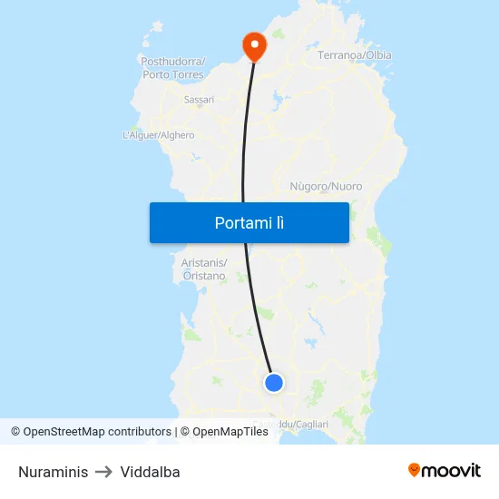 Nuraminis to Viddalba map