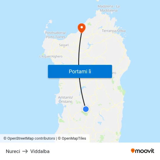 Nureci to Viddalba map