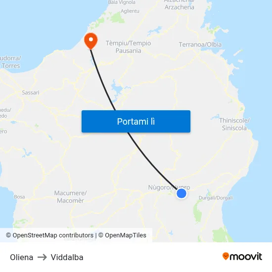 Oliena to Viddalba map