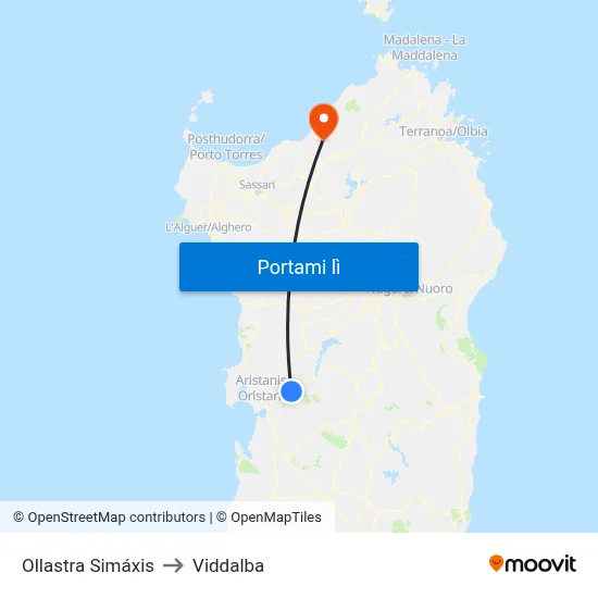 Ollastra Simáxis to Viddalba map