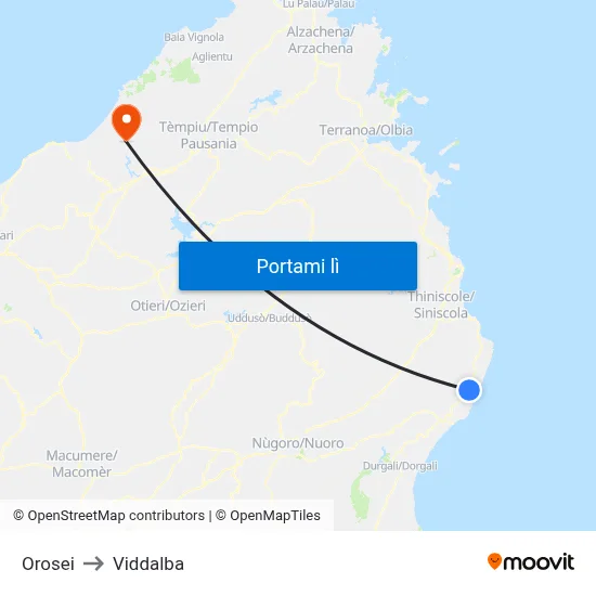Orosei to Viddalba map