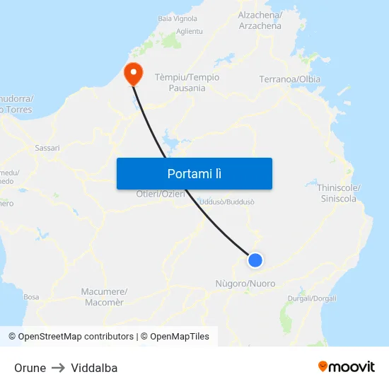 Orune to Viddalba map