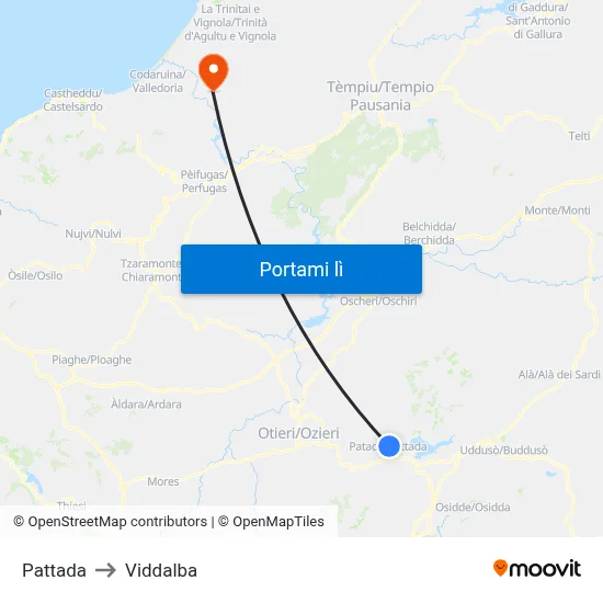 Pattada to Viddalba map
