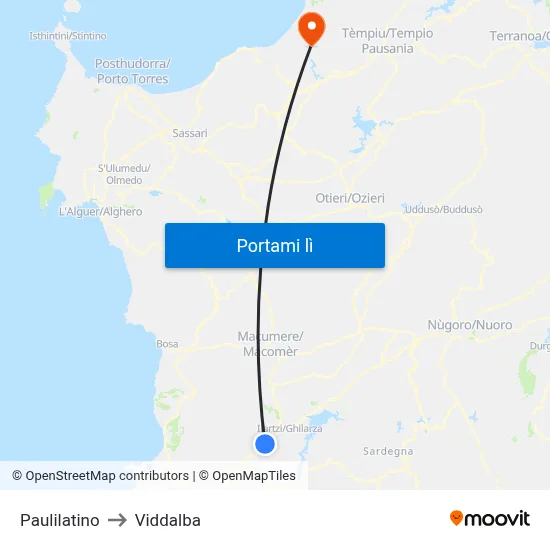 Paulilatino to Viddalba map
