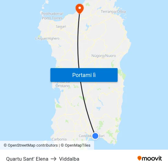 Quartu Sant' Elena to Viddalba map