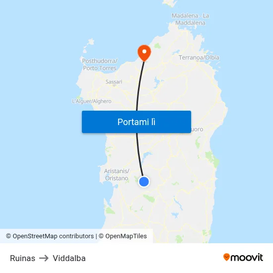 Ruinas to Viddalba map