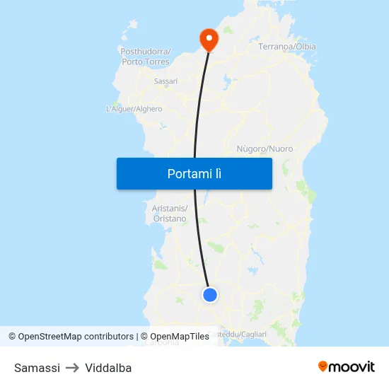 Samassi to Viddalba map