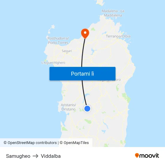 Samugheo to Viddalba map