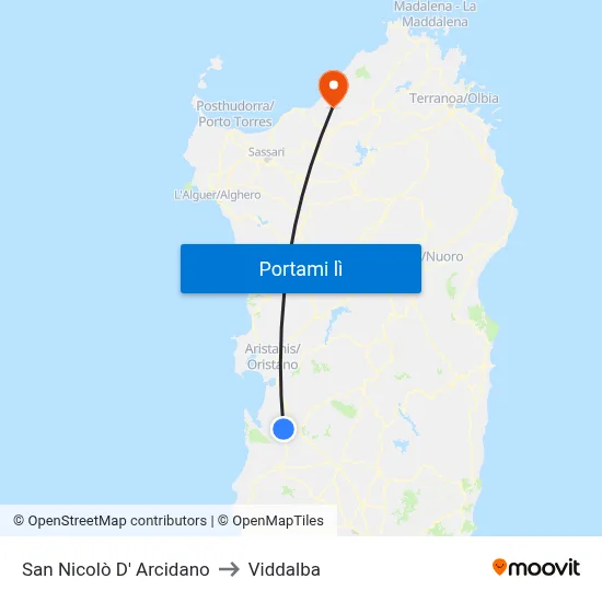 San Nicolò D' Arcidano to Viddalba map