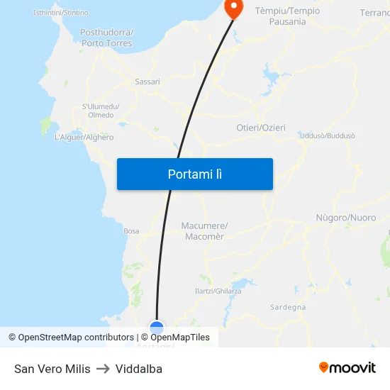 San Vero Milis to Viddalba map