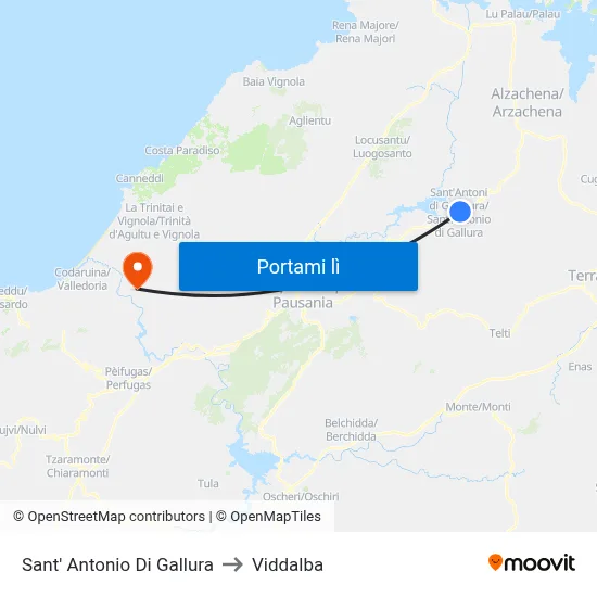 Sant' Antonio Di Gallura to Viddalba map
