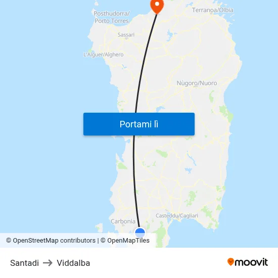 Santadi to Viddalba map