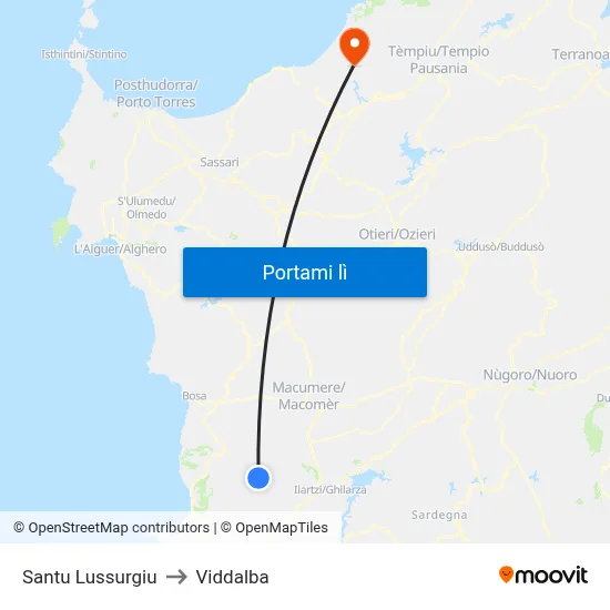 Santu Lussurgiu to Viddalba map