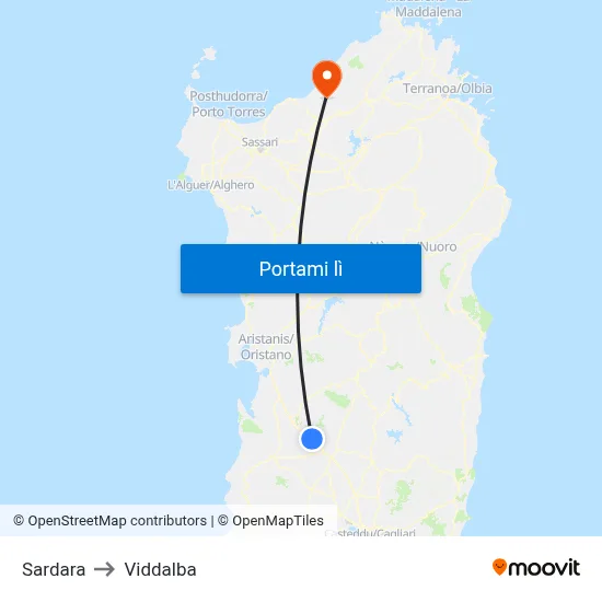 Sardara to Viddalba map