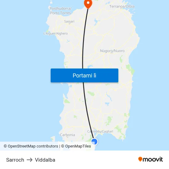 Sarroch to Viddalba map