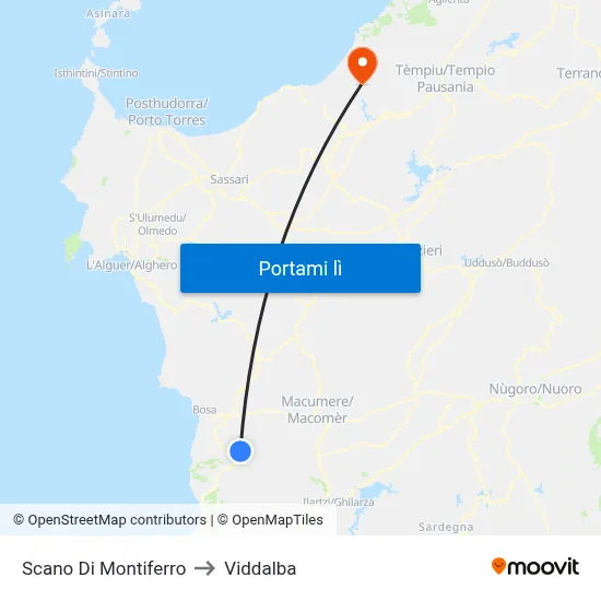 Scano Di Montiferro to Viddalba map