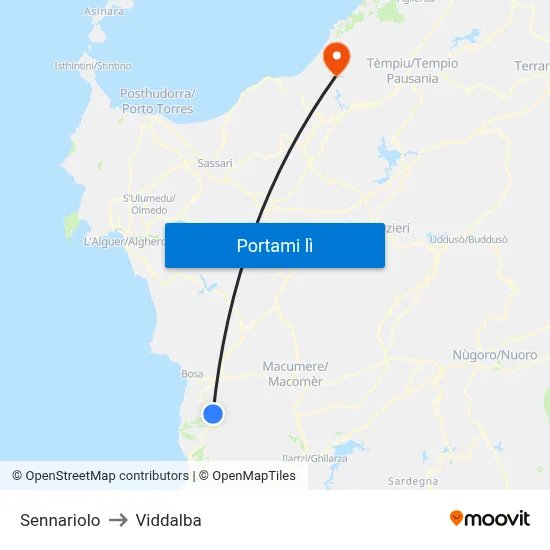 Sennariolo to Viddalba map