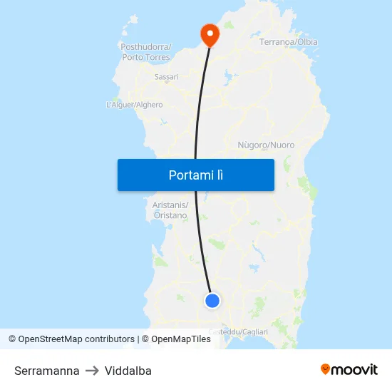 Serramanna to Viddalba map
