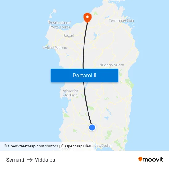 Serrenti to Viddalba map