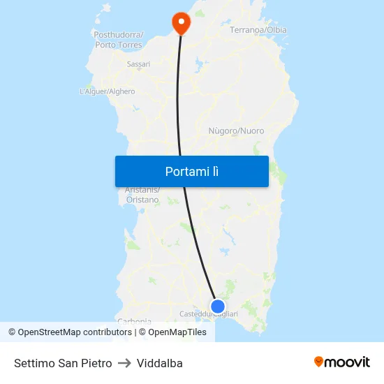 Settimo San Pietro to Viddalba map