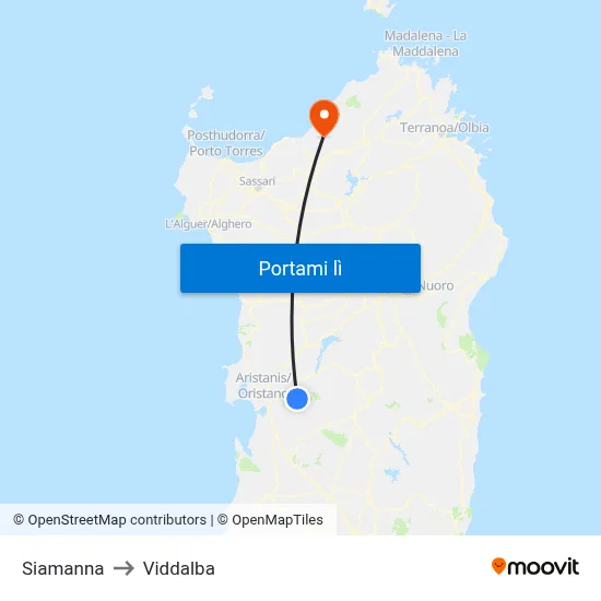 Siamanna to Viddalba map