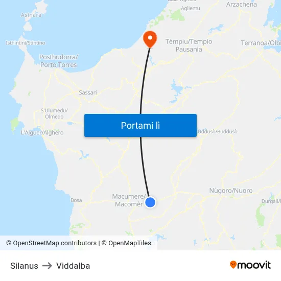 Silanus to Viddalba map