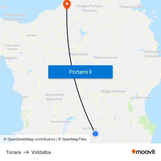 Tonara to Viddalba map