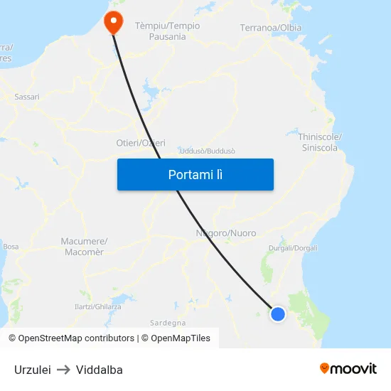 Urzulei to Viddalba map