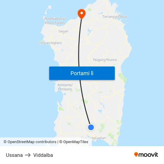 Ussana to Viddalba map
