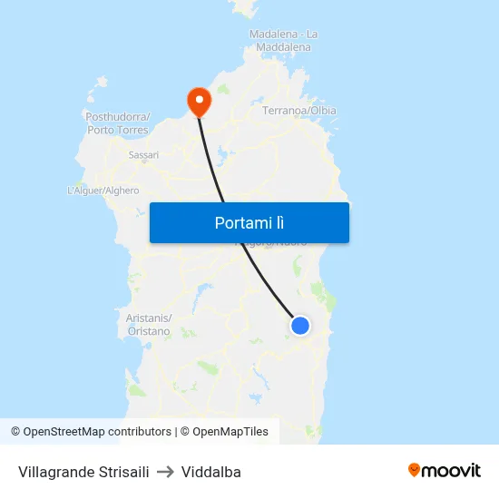 Villagrande Strisaili to Viddalba map