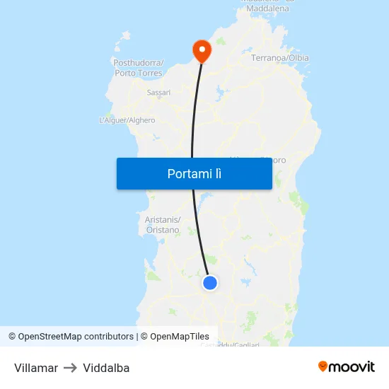 Villamar to Viddalba map