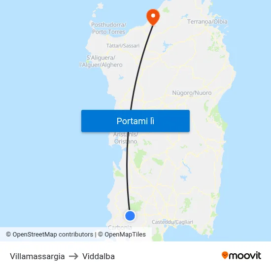 Villamassargia to Viddalba map