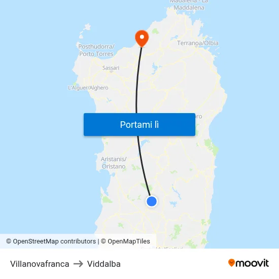 Villanovafranca to Viddalba map