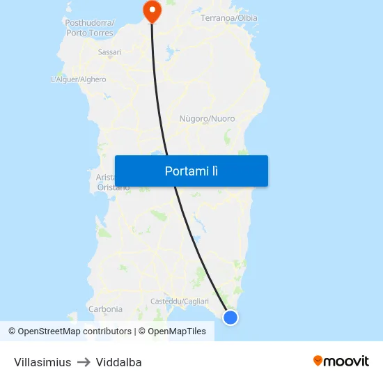 Villasimius to Viddalba map