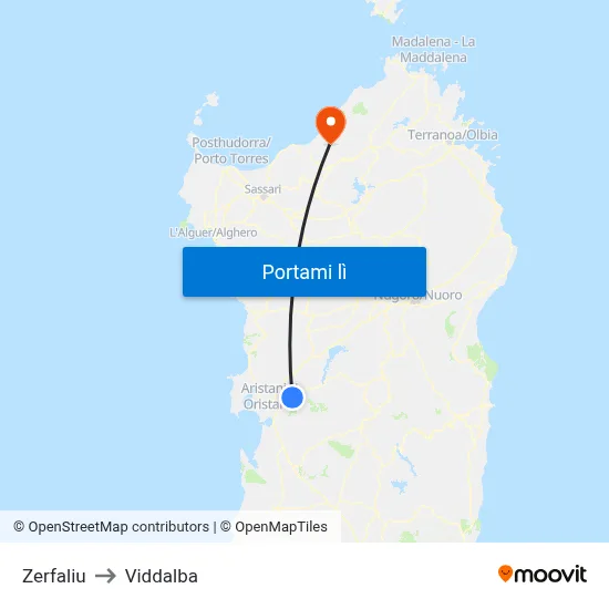 Zerfaliu to Viddalba map