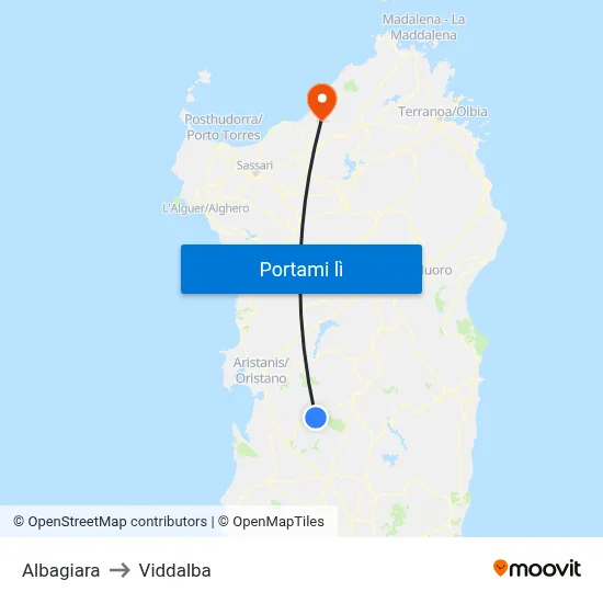 Albagiara to Viddalba map