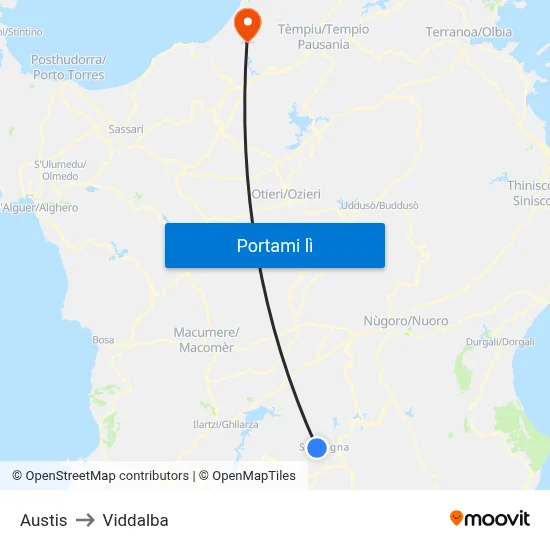 Austis to Viddalba map