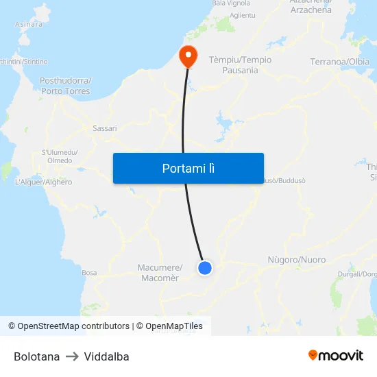 Bolotana to Viddalba map