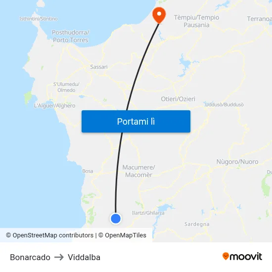 Bonarcado to Viddalba map
