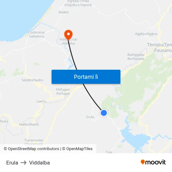 Erula to Viddalba map