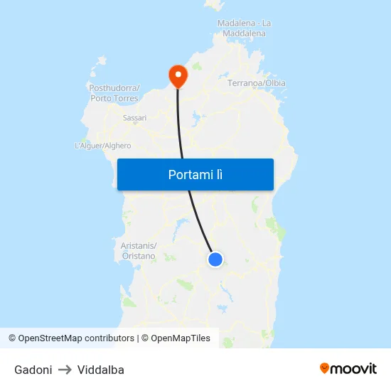 Gadoni to Viddalba map