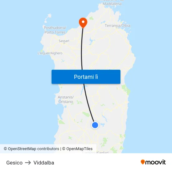 Gesico to Viddalba map
