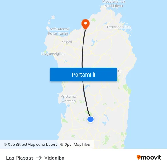 Las Plassas to Viddalba map