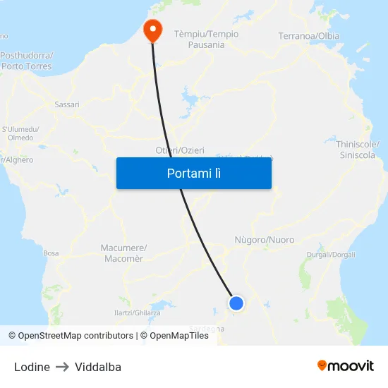 Lodine to Viddalba map