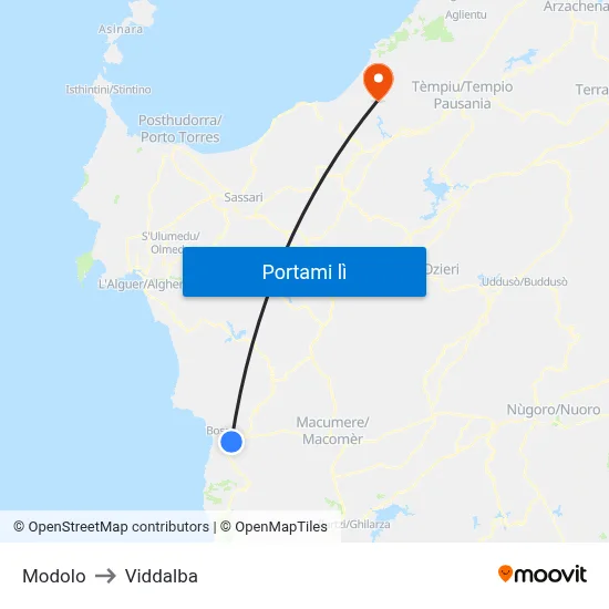 Modolo to Viddalba map